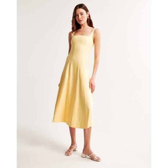 Abercrombie & Fitch Seamed Linen-Blend Midi Dress - XS - Sunny Yellow - Picture 2 of 6